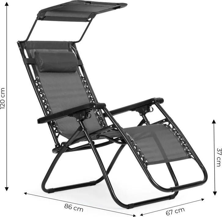 Składany leżak ogrodowy z regulowanym daszkiem Corfu 009, szary