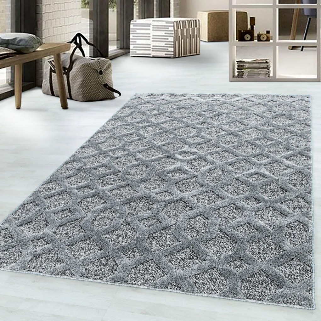 Dywan nowoczesny Pisa 3D kratka szary 280 cm x 370 cm