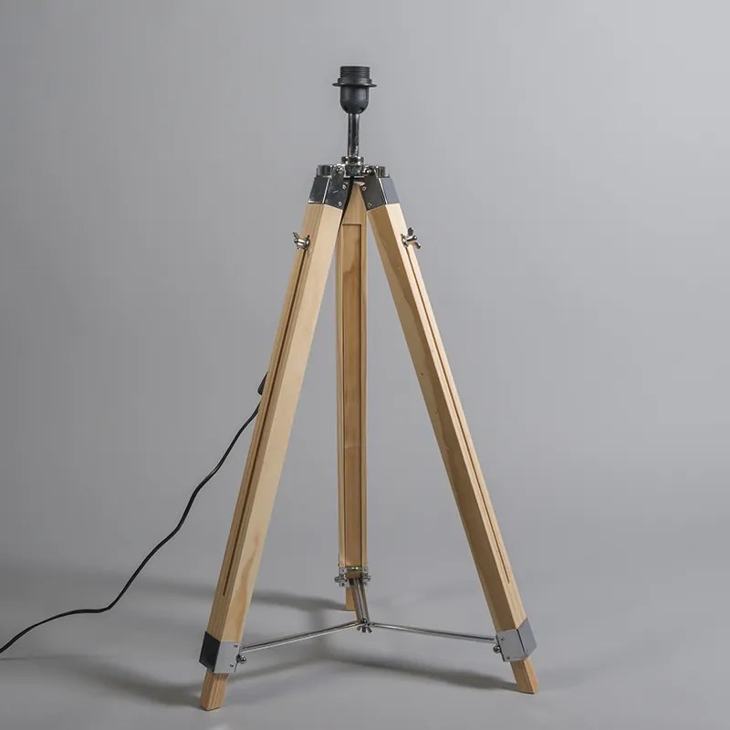 Lampa podłogowa naturalna z czarnym abażurem lnianym 45 cm - TripodPrzemysłowy Oswietlenie wewnetrzne