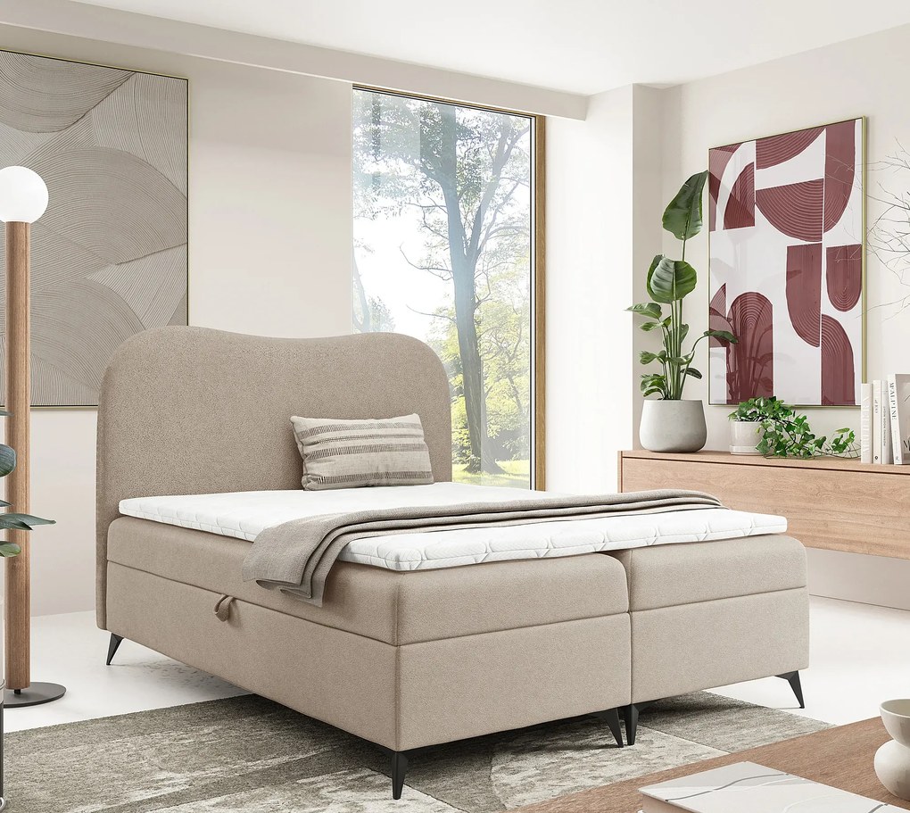 Beżowe łóżko kontynentalne z pojemnikiem 5 rozmiarów K4-M41