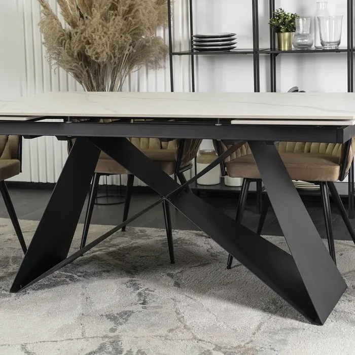 Stół Rozkładany Prostokątny VICTOR 160-240 cm Ceramiczny Biały Marmur/Czarny do Jadalni Loft