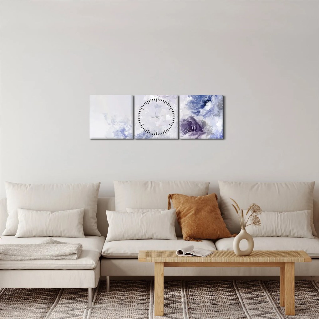 Obraz - Kwiaty, teksturowane malarstwo (z zegarem) (90x30 cm)
