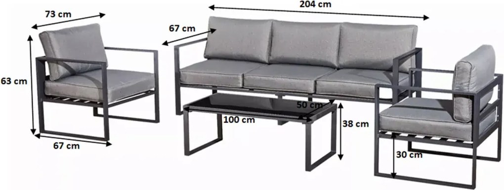 Elegancki zestaw mebli do ogrodu Marinel - sofa 3 osobowa + 2 fotele + stolik kawowy