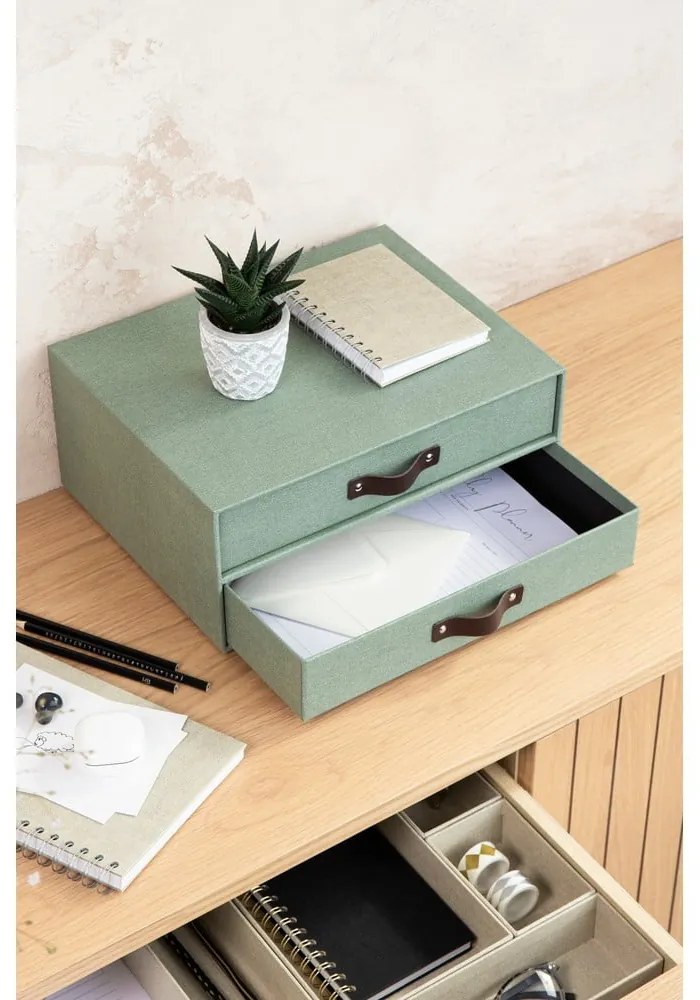 Zielony kartonowy organizer z szufladką Birger Canvas Paper Laminate – Bigso