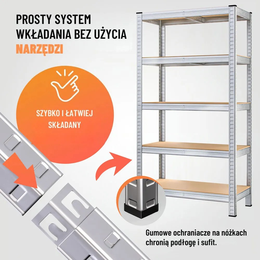 Regał o dużej nośności HEAVY, maks. 875kg, 90x40x180cm, srebrna Jurhan