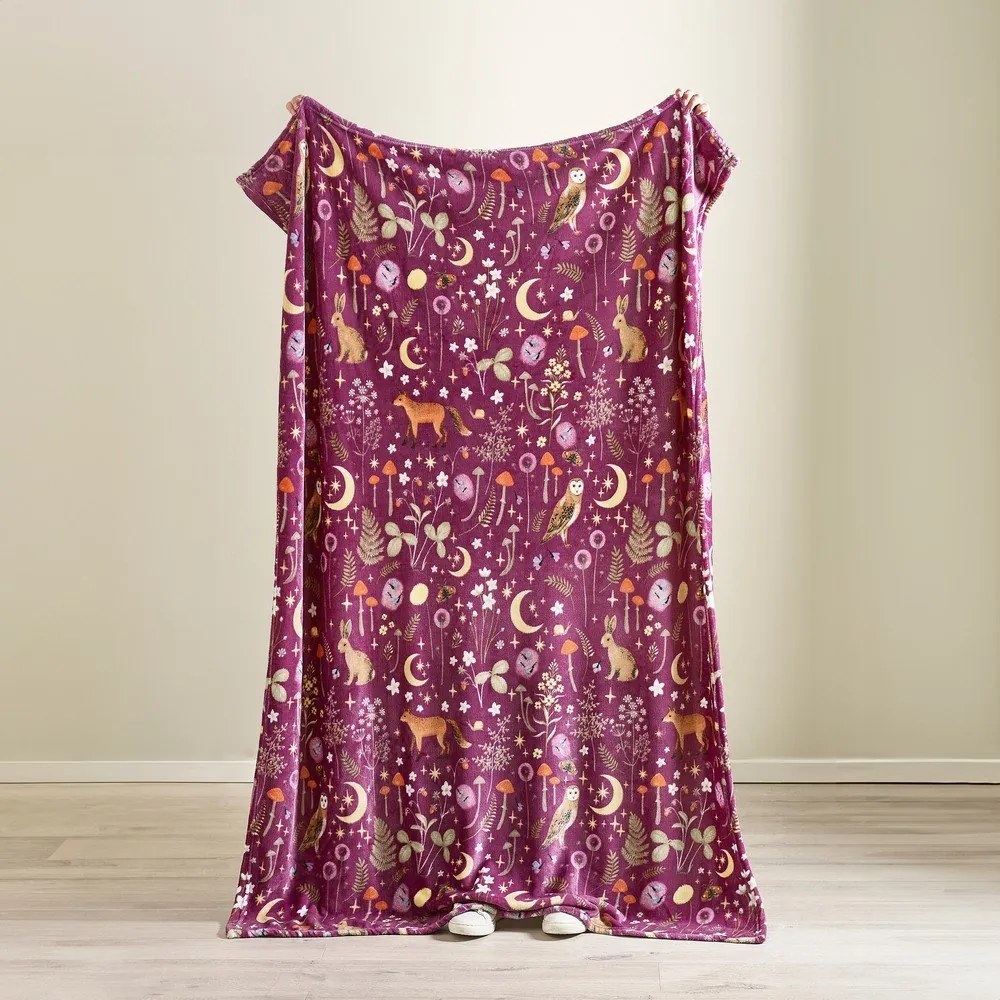 Fioletowy koc z mikropluszu 130x170 cm Enchanted Twilight Animals – Catherine Lansfield