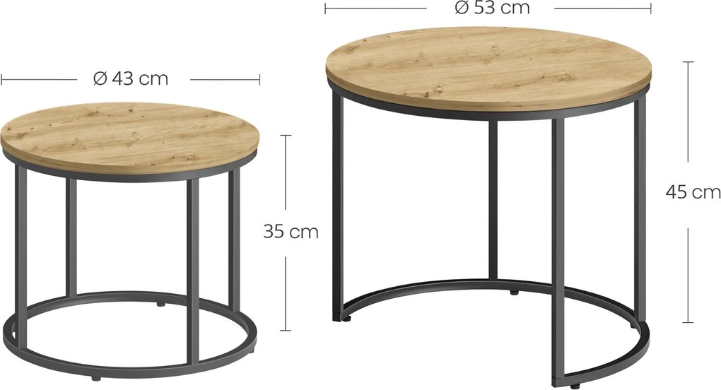 Zestaw 2 stolików kawowych okrągłych wsuwanych Faro 08, dąb artisan