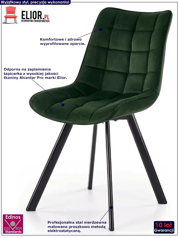 Komplet Ciemnozielonych Pikowanych Krzeseł Do Kuchni 4 Szt. N1-L93