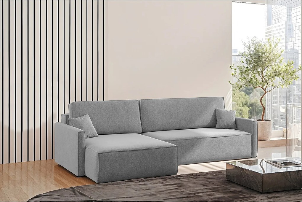 Narożnik z funkcją spania i pojemnikiem w kształcie L Carlos, tkanina Salvador, Szary, Prawy