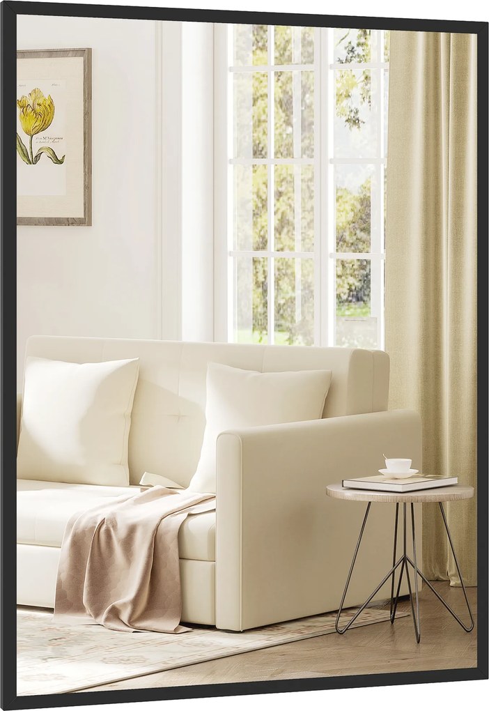 HOMCOM lustro ścienne prostokątne 76 x 101 cm, czarna drewniana rama, idealne do łazienki, salonu lub sypialni | Aosom PL