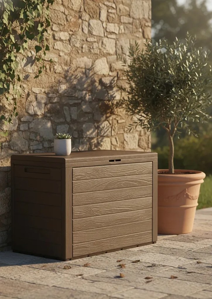 Brązowa zamykana skrzynia ogrodowa D9-G51