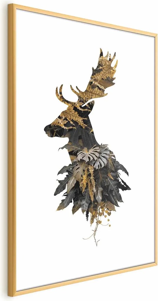 Plakat Leśny jeleń 40x60 cm z ramą złotą z marginesem ARTGEIST B