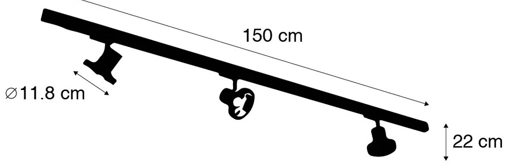 System szynowy z 3 reflektorami czarnymi w prawo w tym LED 3-fazowy - Iconic Jeany