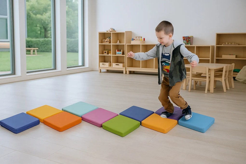 Zestaw tęczowych siedzisk piankowych Rainboo - 10 sztuk, kwadrat