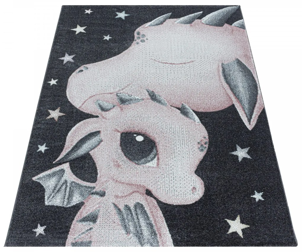 Dywan dziecięcy Funny Smoczki różowo-szary 140 cm x 200 cm