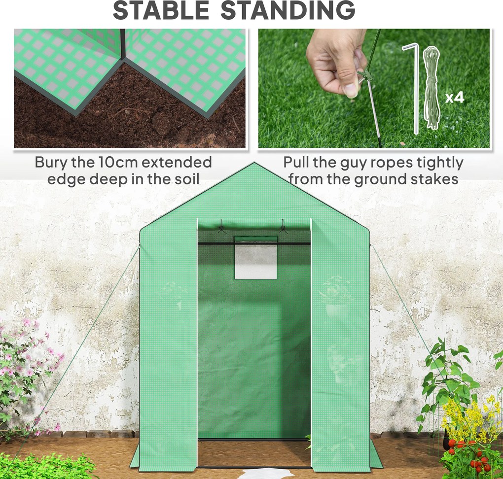 Outsunny Szklarnia z półkami, mini-szklarnia, odporna na UV, okna z siatki, drzwi na zamek błyskawiczny, 143D x 74S x 190W cm, Zielona