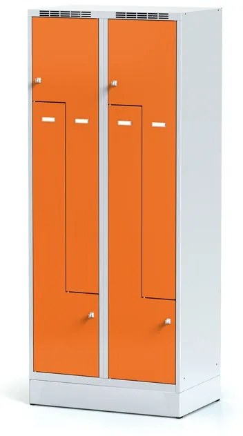 Alfa 3 Metalowa szafka ubraniowa Z na cokole, 4-drzwiowa, 1920 x 800 x 500 mm, zamek cylindryczny, drzwi pomarańczowe