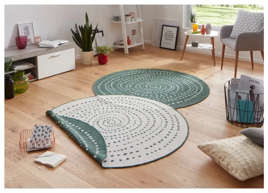 Zielony dwustronny dywan zewnętrzny NORTHRUGS Bali, Ø 200 cm