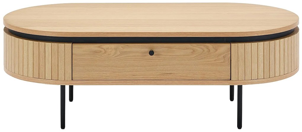 Stolik kawowy z 2 szufladami, okleina dębowa i metal – Jasny naturalny i Czarny – CARDIONA