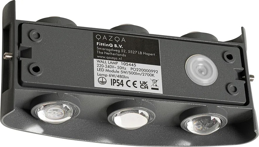Lampa ścienna zewnętrzna ciemnoszara w komplecie z LED 6-światłowa IP54 - Silly