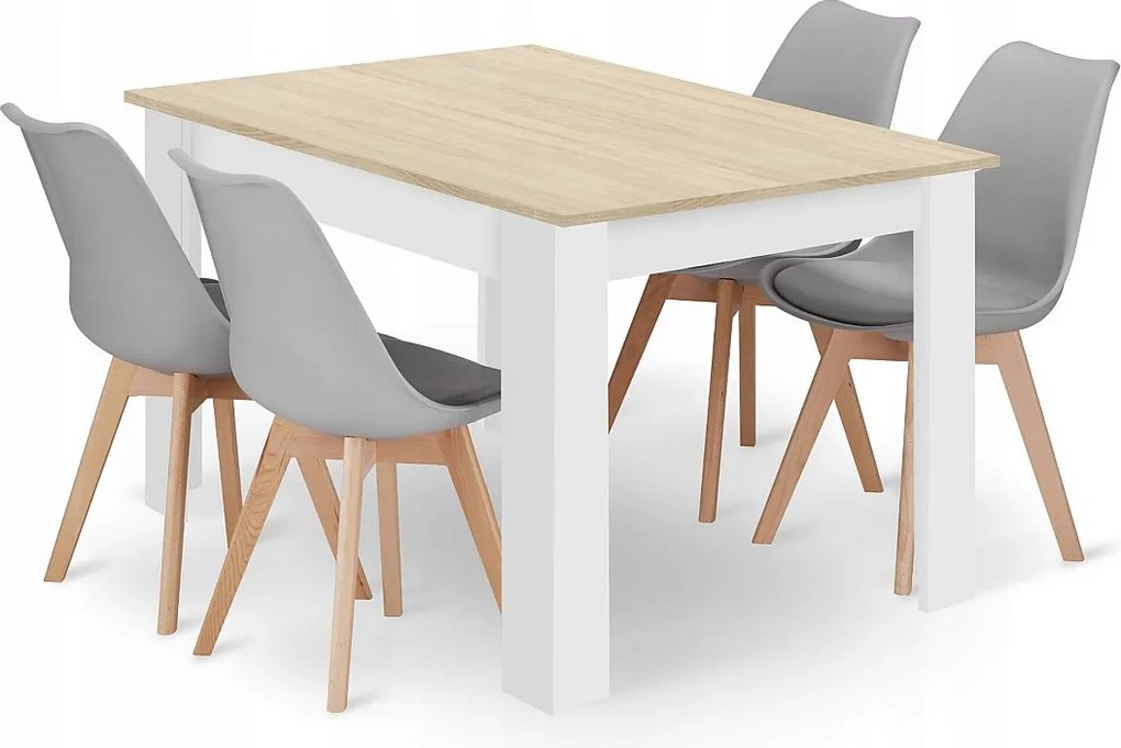 Zestaw stołowy prostokątny Valora dąb sonoma + 4 krzesła w kolorze szarym x4