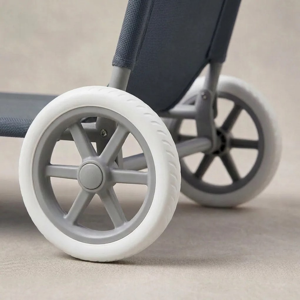 Leżak plażowy Solmare z daszkiem i kołami - składany leżak ogrodowy, ciemnoszary