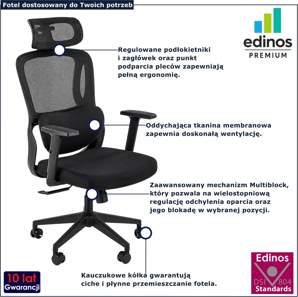 Czarny ergonomiczny fotel obrotowy z regulacją E8-E32
