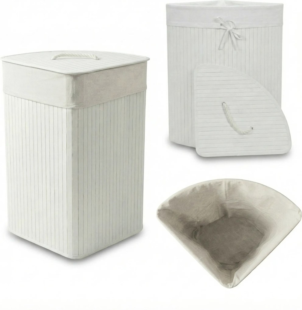 Narożny kosz na pranie ARCO, bambus, 60 l