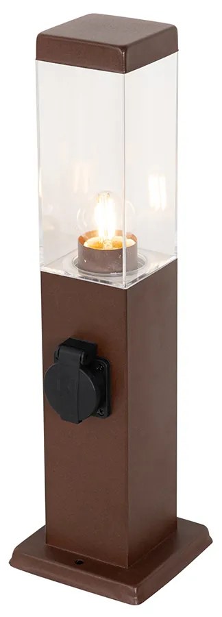 Lampa zewnętrzna rdzawobrązowa 45 cm z gniazdkiem IP44 - Malios
