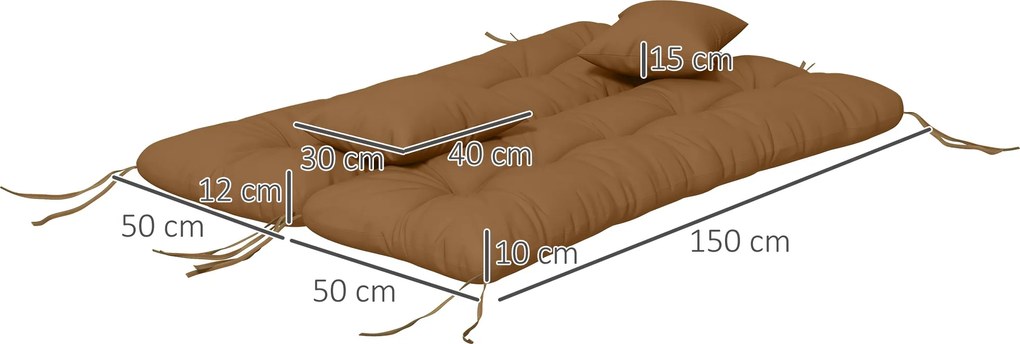 Outsunny 4-częściowy zestaw poduszek siedziskowych, 150x50 cm wodoodporne poduszki na krzesło z trokami, 10cm grubości Brązowy | Aosom PL