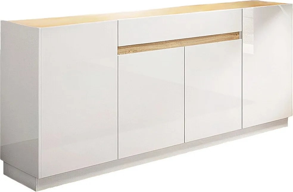 Komoda 4-drzwiowa z 1 szufladą - Biały i Naturalny - EMORA