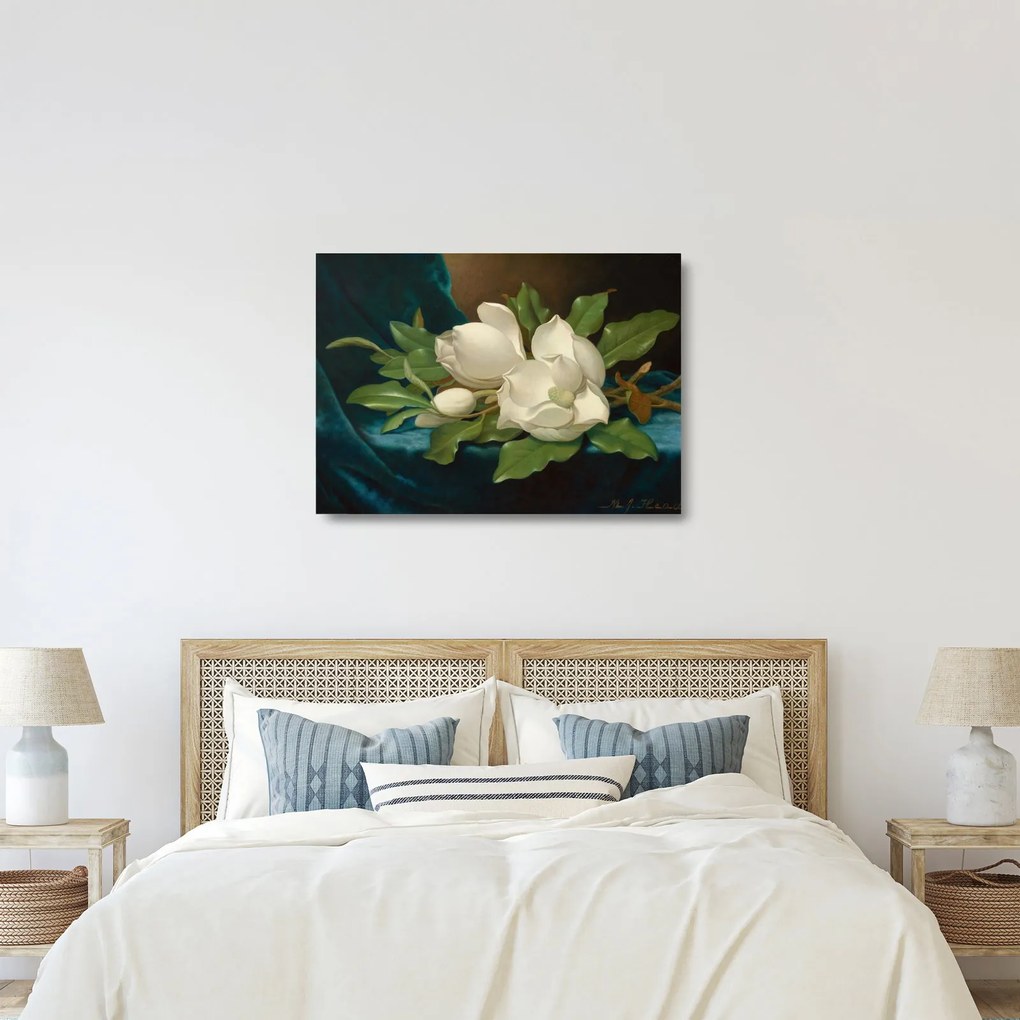 Obraz na szkle - Martin Johnson Heade, Giant Magnolias on a Blue Velvet Cloth, reprodukcje (70x50 cm)