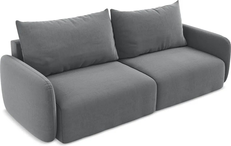 Szara aksamitna rozkładana/ze schowkiem sofa 238 cm Kalena – Makamii