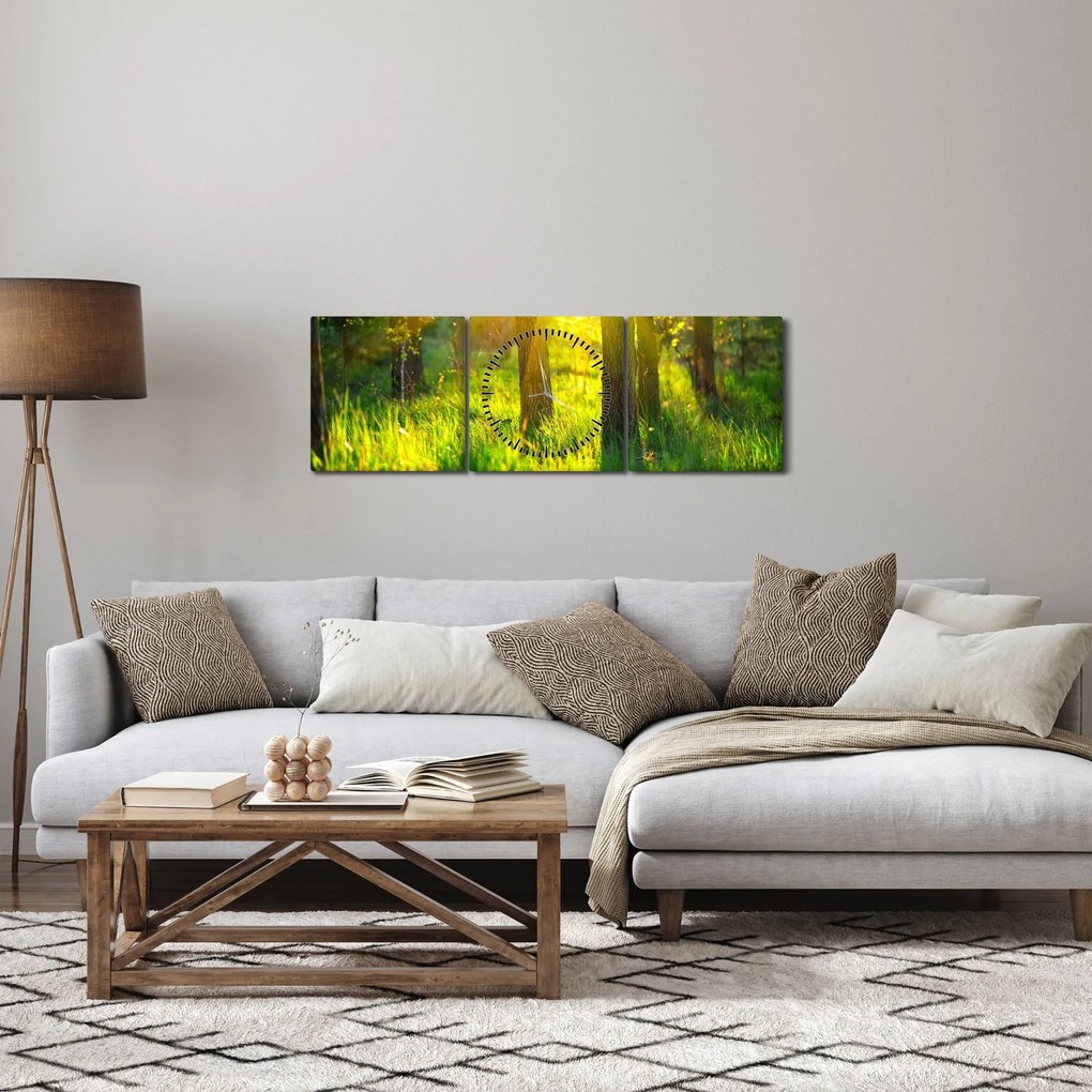 Obraz - Wiosenne przebudzenie lasu (z zegarem) (90x30 cm)