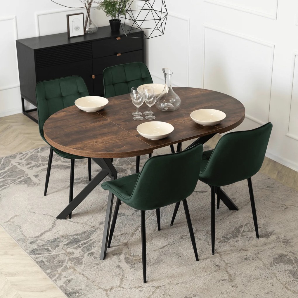 Stół Okrągły Rozkładany LUGO 90-190 cm Dąb Rustykalny/Czarny Loft