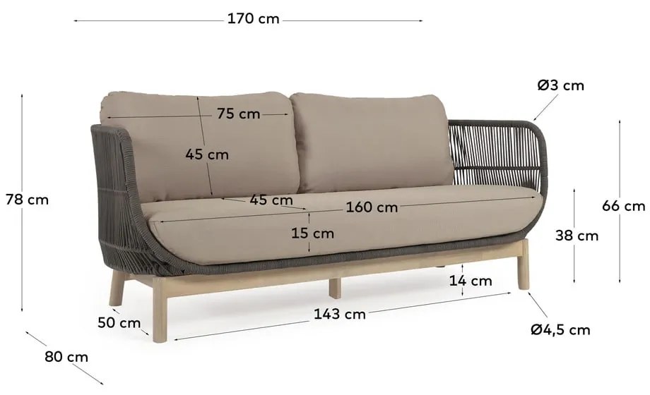 Sofa ogrodowa w kolorze khaki Kave Home Catalina