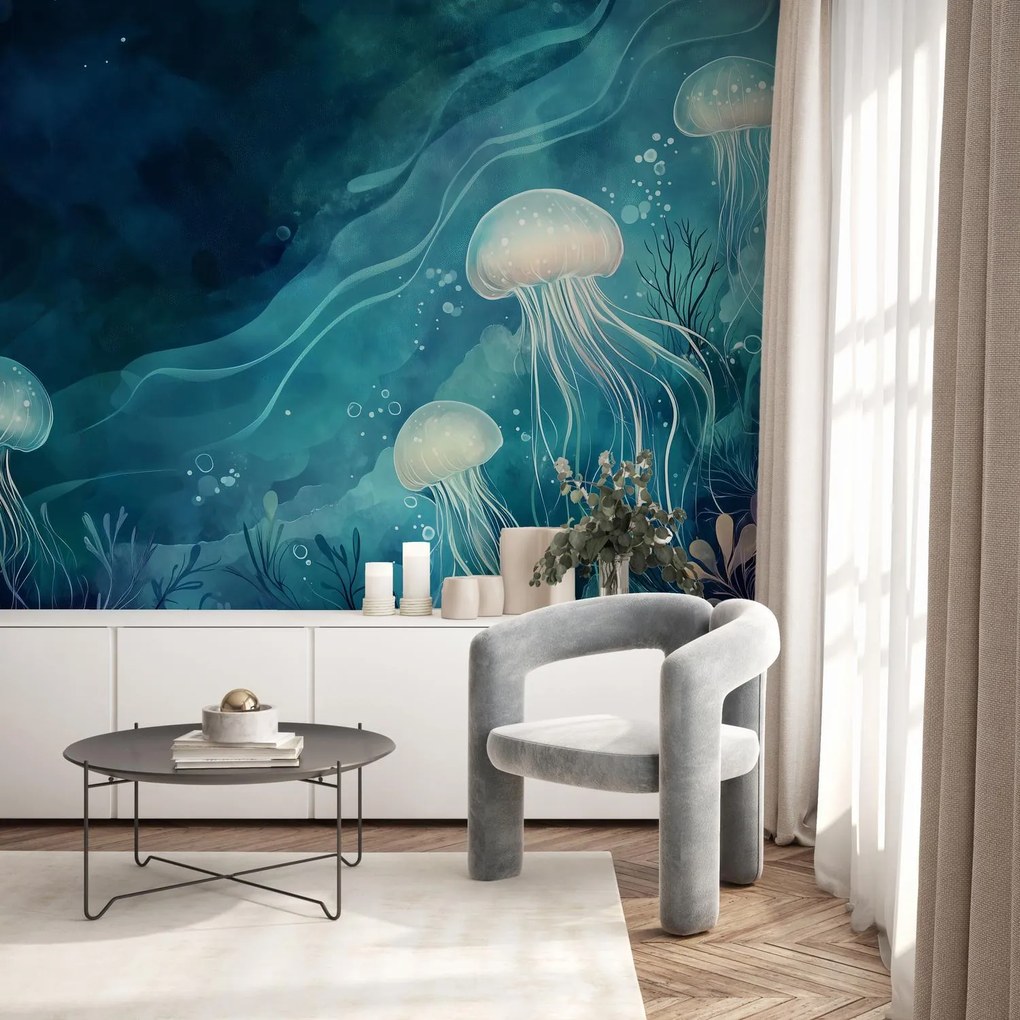 Fototapeta - Niebieskie meduzy (196x136 cm)