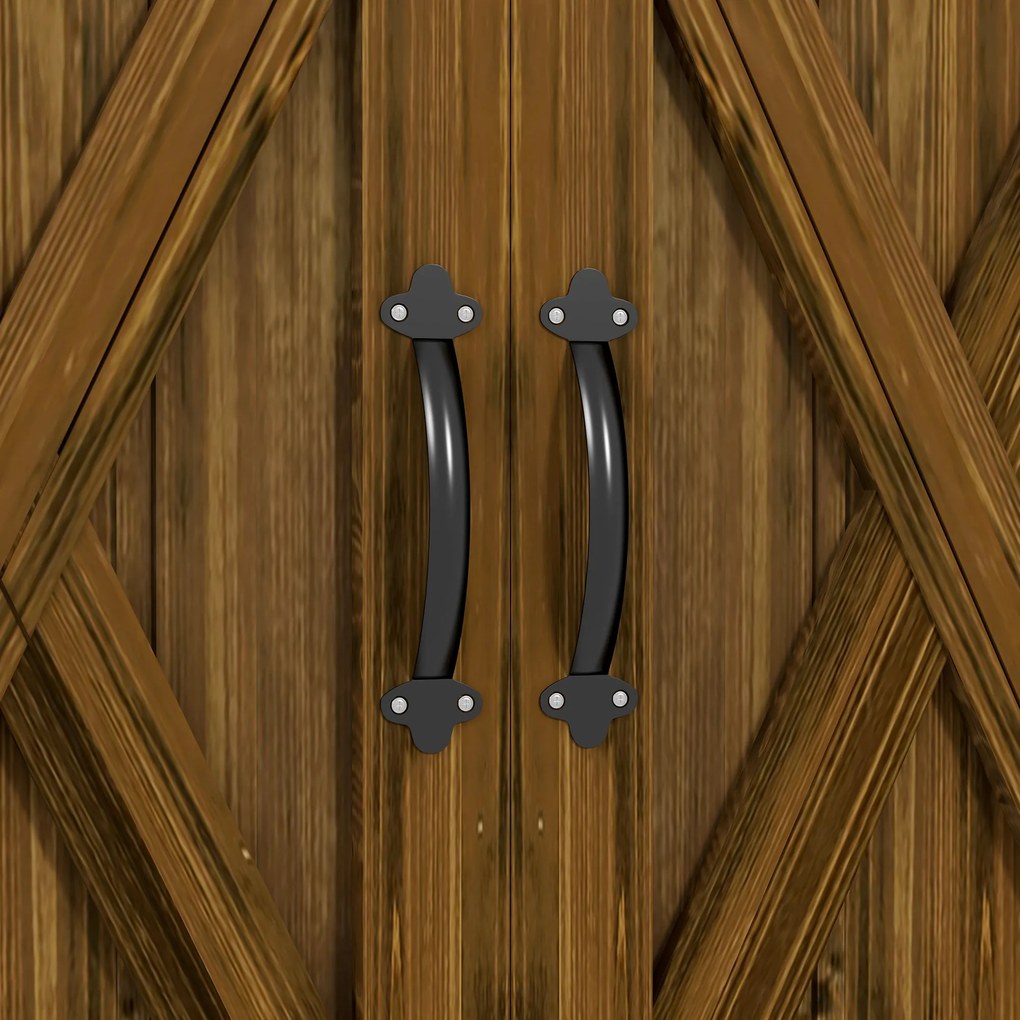 Outsunny Szafka na Narzędzia Ogrodowe z Podwójnymi Drzwiami, Zamknięcie Magnetyczne, Odporna na Warunki Pogodowe, Drewno Naturalne, 77S x 55G x 72W cm, Brązowy