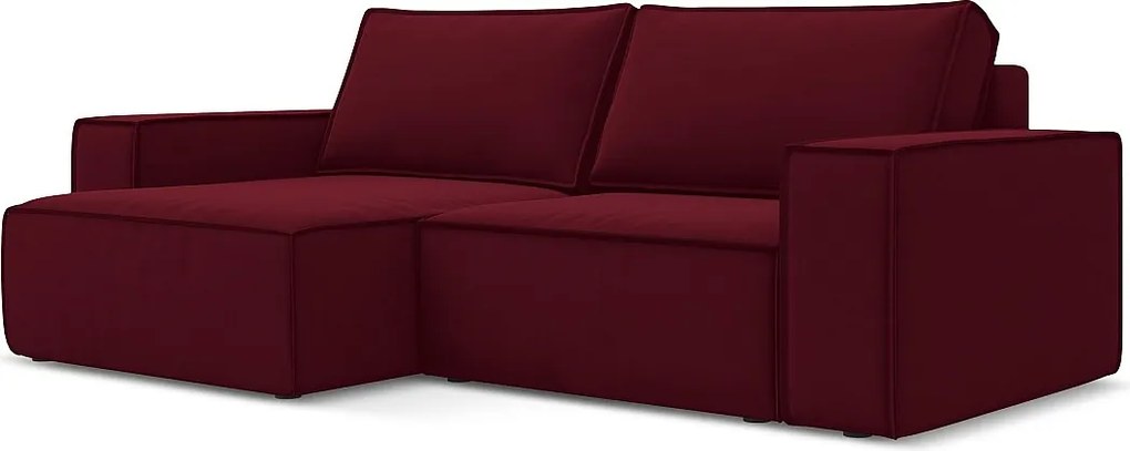 Narożnik lewostronny z funkcją spania - z tkaniny welwetowej - burgundowy - KIMO