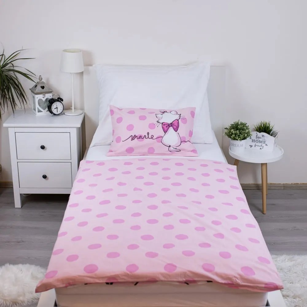 Różowa bawełniana pościel dziecięca do łóżeczka 100x135 cm Marie Cat "Merci" – Jerry Fabrics