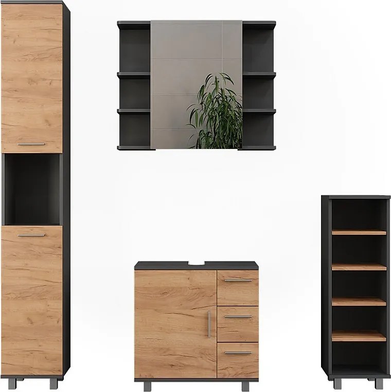 Zestaw mebli łazienkowych antracyt/złoty dąb 60.2x33x60.8 ilias