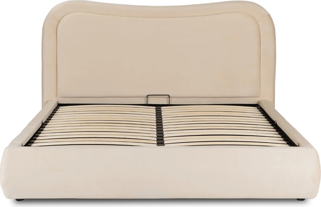 Łóżko Tapicerowane 160x200 cm HAGA ze Stelażem i Pojemnikiem Dwuosobowe Welurowe Kremowe