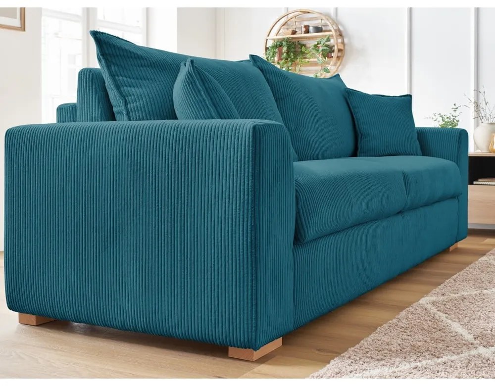 Niebieska sztruksowa rozkładana sofa 225 cm Augustin – Bobochic Paris