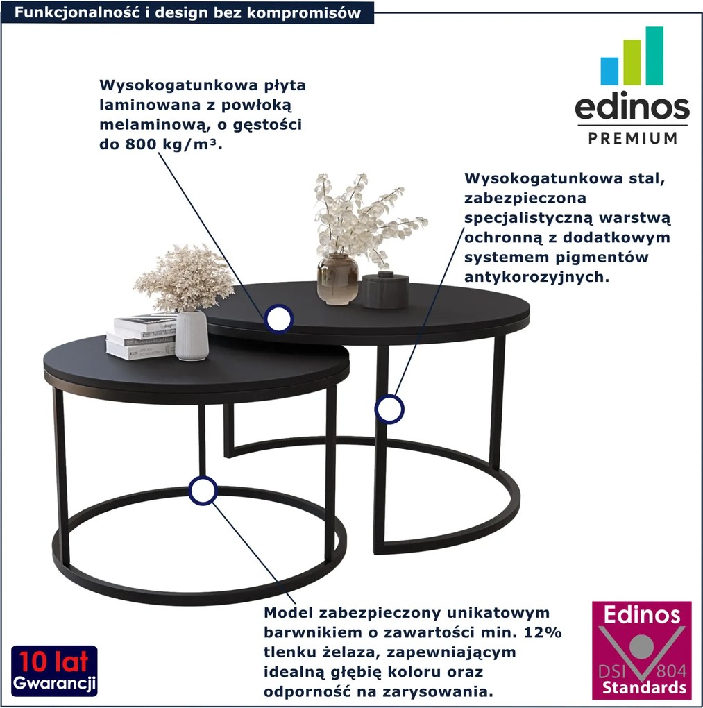 Zestaw dwóch czarnych stolików kawowych H8-M81