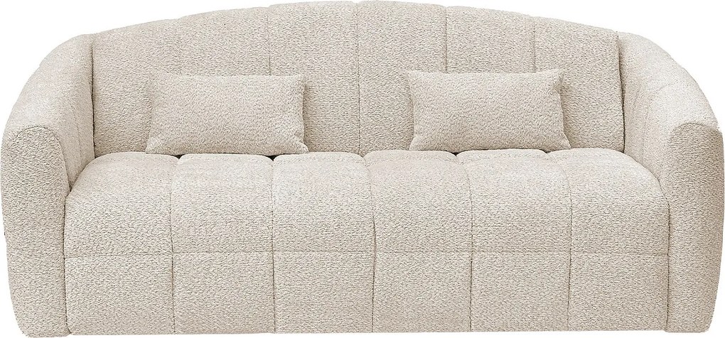 Kanapa 3-osobowa rozkładana typu express z beżowej tkaniny z bukli - Powierzchnia spania 140 cm - Materac 16 cm RETUNA