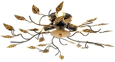 W stylu vintage lampa sufitowa czarna ze złotem 50 cm 3-światła - Foglie klasyczny/Antyczny Oswietlenie wewnetrzne