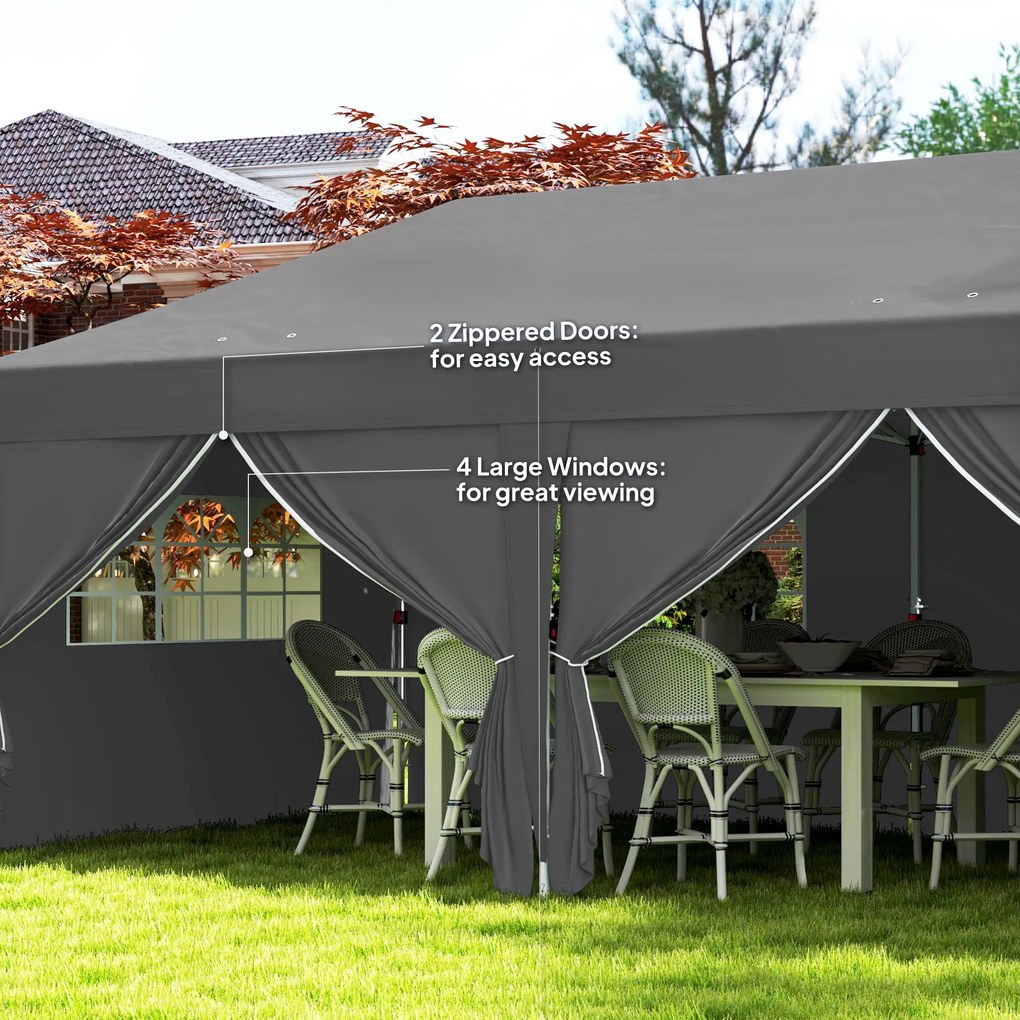 Outsunny Pawilon ok. 6x3m Stabilny Zimoodporny Pop-up Składany Pawilon z Oknami, Drzwiami na Zamek, Ściankami, Ochroną UV | Aosom PL
