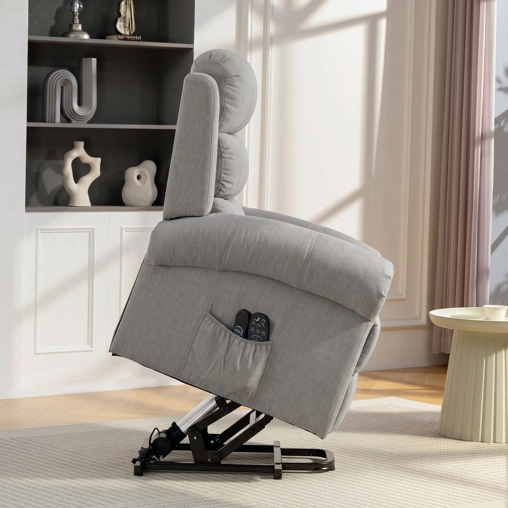 HOMCOM Fotel z funkcją Power-Lift, masażem wibracyjnym i ogrzewaniem, fotel z funkcją podnoszenia, port USB, kieszenie boczne i pilot, jasnoszary | Aosom PL