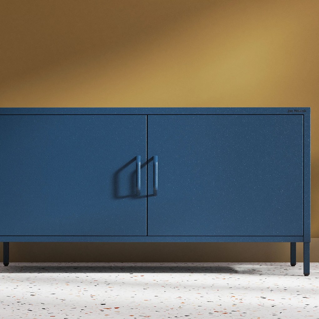 Szafka RTV metalowa na nóżkach granatowa Modern ROSA, 1150 x 595 x 400 mm