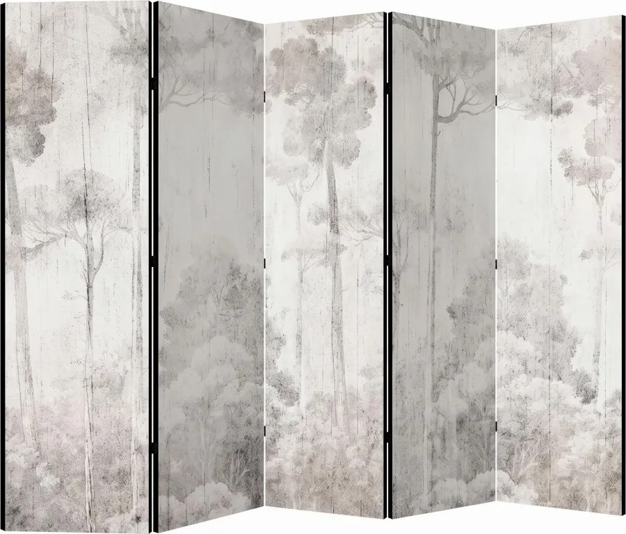 Parawan pokojowy 5-częściowy 225x172 Dwustronny dekoracyjny japandi minimalistyczny Szary Mglisty Las Japoński